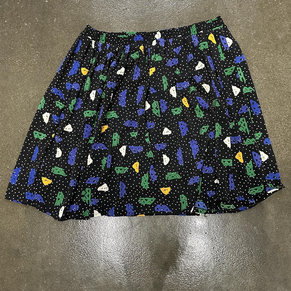 Vintage Alfred Dunner Skirt Womens 36 Black Abstract Polka Dot Pleated Elastic